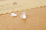 925 Silver Cat Stud Earrings Women Girls