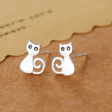 925 Silver Cat Stud Earrings Women Girls