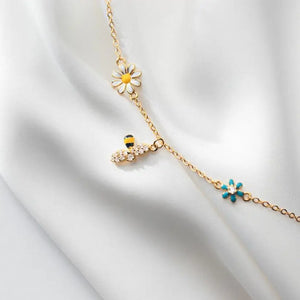 925 Silver CZ Bee Bangle Floral Charm Bracelet for Women