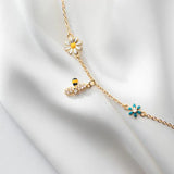 925 Silver CZ Bee Bangle Floral Charm Bracelet for Women