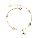 925 Silver CZ Bee Bangle Floral Charm Bracelet for Women