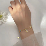 925 Silver CZ Bee Bangle Floral Charm Bracelet for Women