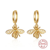 925 Silver Punk Bee Stud Earrings for Women Animal Bohemia Accessories