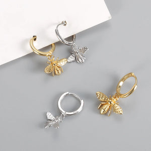 925 Silver Punk Bee Stud Earrings for Women Animal Bohemia Accessories