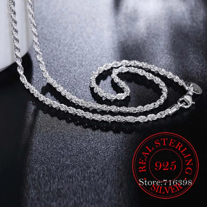 925 Sterling Silver Men's Twisted Rope Chain Necklace 16-30inch