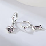 925 Silver Pink Bones & Claws Zircon Hoop Earrings Silver Piercing Jewelry