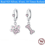 925 Silver Pink Bones & Claws Zircon Hoop Earrings Silver Piercing Jewelry