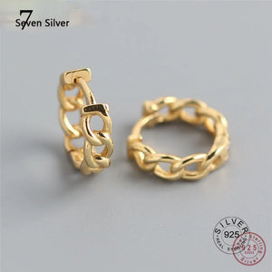 925 Silver Punk Hip-Hop Cuba Chain Studs Earrings Women