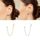 925 Silver Rainbow Moon Star Hoop Earrings Crystal Zircon Chain Earring