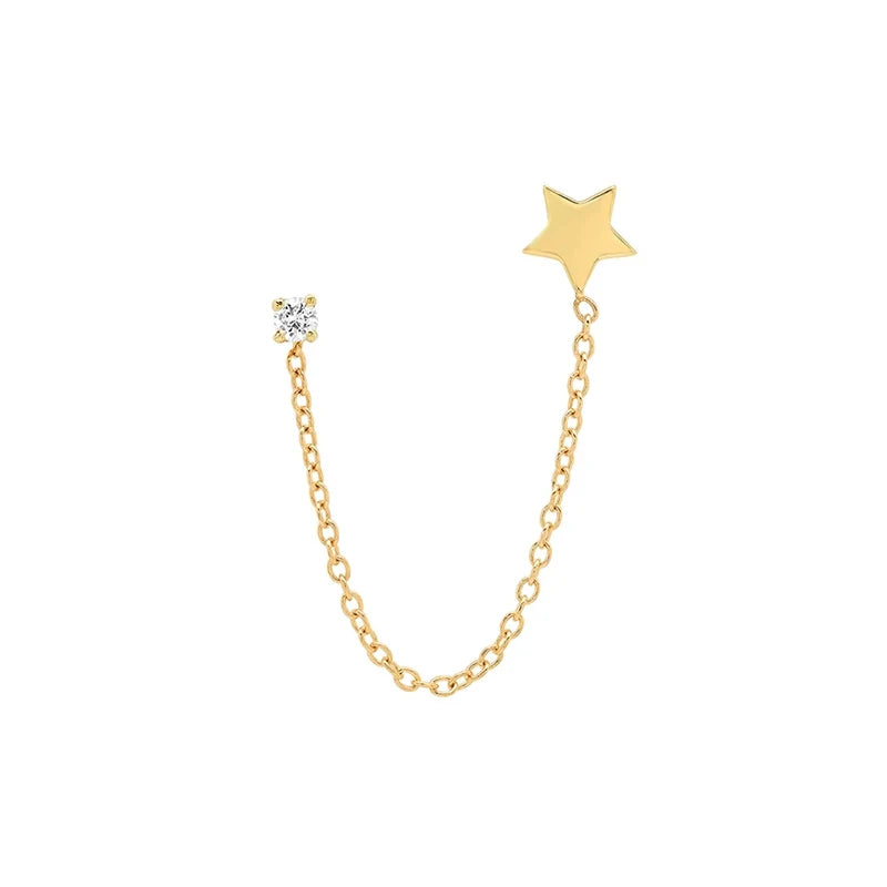 925 Silver Rainbow Moon Star Hoop Earrings Crystal Zircon Chain Earring