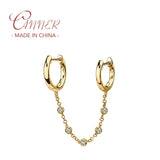 925 Silver Rainbow Moon Star Hoop Earrings Crystal Zircon Chain Earring