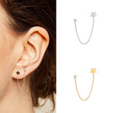 925 Silver Rainbow Moon Star Hoop Earrings Crystal Zircon Chain Earring
