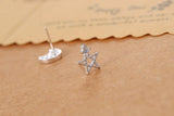 925 Silver Star Moon Zircon Stud Earrings Women Girls Jewelry Brincos