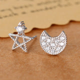 925 Silver Star Moon Zircon Stud Earrings Women Girls Jewelry Brincos