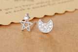 925 Silver Star Moon Zircon Stud Earrings Women Girls Jewelry Brincos