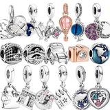 925 Silver Travel Air Plane Car Passport Globe Pav Feather Charm