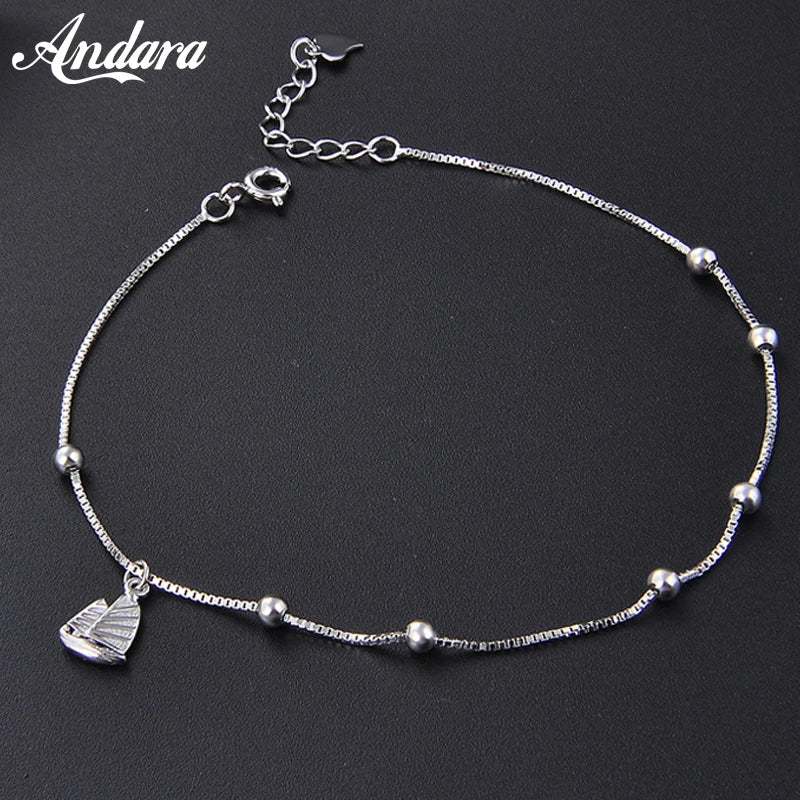 925 Silver Vintage Sailboat Anklet for Women