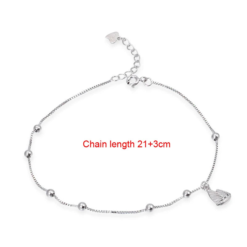 925 Silver Vintage Sailboat Anklet for Women