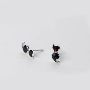 925 Silver Cat Stud Earrings Girls Women Jewelry