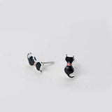 925 Silver Cat Stud Earrings Girls Women Jewelry