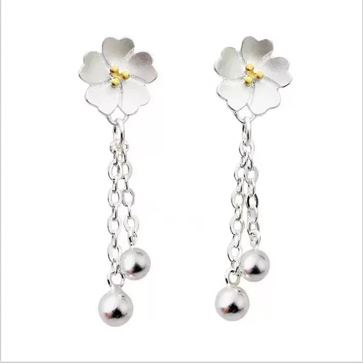 925 Silver Flower Stud Earrings Women Girls Jewelry Brincos