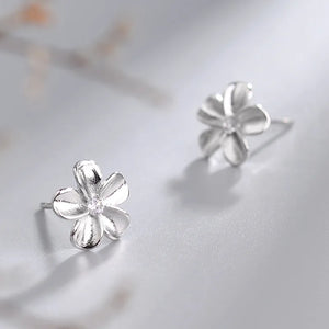925 Silver Flower Stud Earrings Women's Jewelry