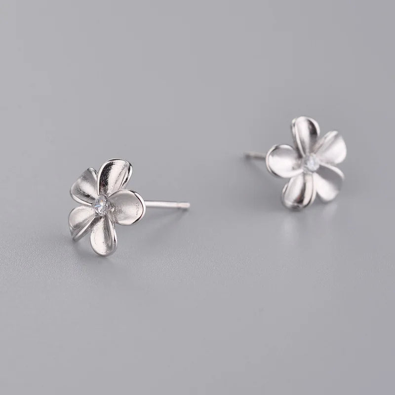 925 Silver Flower Stud Earrings Women's Jewelry
