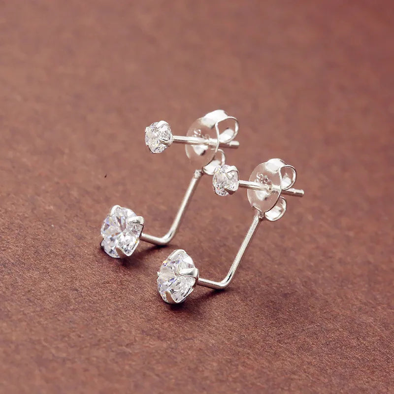 925 Silver Zircon Stud Earrings Womenu2019s Jewelry