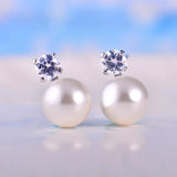 925 Silver Pearl Zircon Stud Earrings for Women