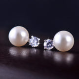 925 Silver Pearl Zircon Stud Earrings for Women