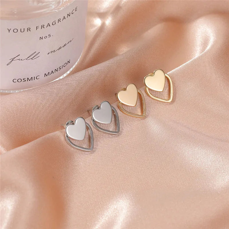 925 Sterling Silver Heart Earrings Punk Vintage Hollow Heart Stud Earrings