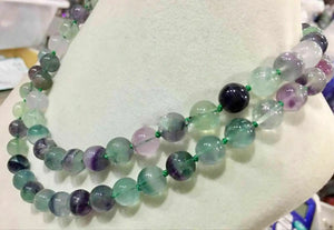 10mm Colorful Fluorite Crystal Beads Necklace 32''