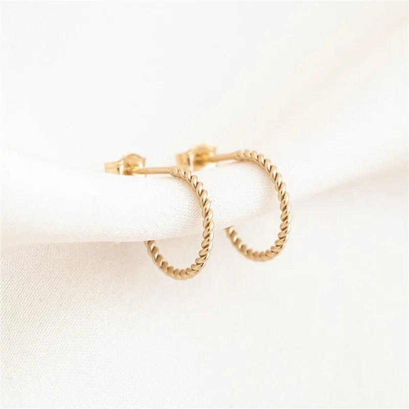 14K Filled Braided Hoop Earrings Boho Twist Hypoallergenic