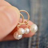 Real 14K Double Pearl Hoop Earrings Wedding Jewelry