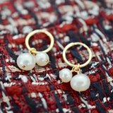 Real 14K Double Pearl Hoop Earrings Wedding Jewelry