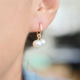 Real 14K Double Pearl Hoop Earrings Wedding Jewelry