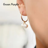 Real 14K Double Pearl Hoop Earrings Wedding Jewelry