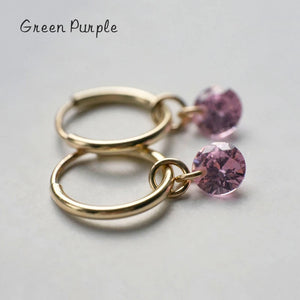 14K Filled Birthstone Hoop Earrings Fine Jewelry 15MM Brincos Pendientes