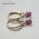 14K Filled Birthstone Hoop Earrings Fine Jewelry 15MM Brincos Pendientes