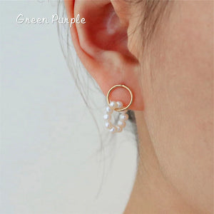 14K Filled Pearl Bead Multi-hoop Earrings Wedding Jewelry