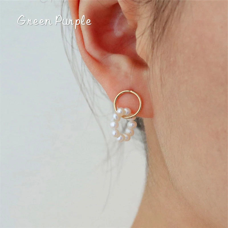 14K Filled Pearl Bead Multi-hoop Earrings Wedding Jewelry
