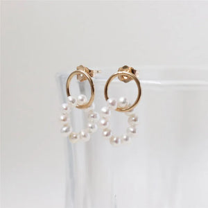 14K Filled Pearl Bead Multi-hoop Earrings Wedding Jewelry