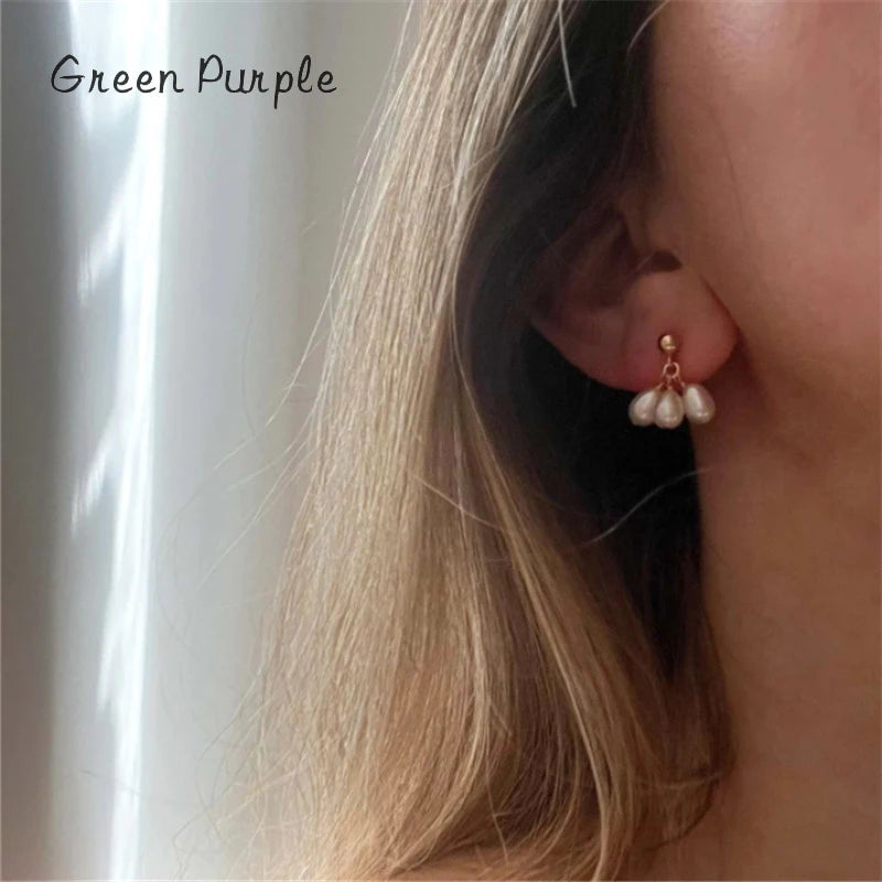14K Filled Teardrop Pearl Earrings Minimalism Jewelry Vintage