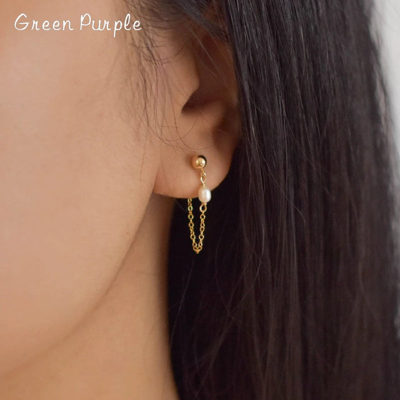 14K Filled Chain Earrings Pearl Jewelry Minimalism Brincos Oorbellen Boho