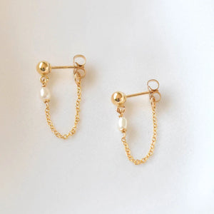 14K Filled Chain Earrings Pearl Jewelry Minimalism Brincos Oorbellen Boho