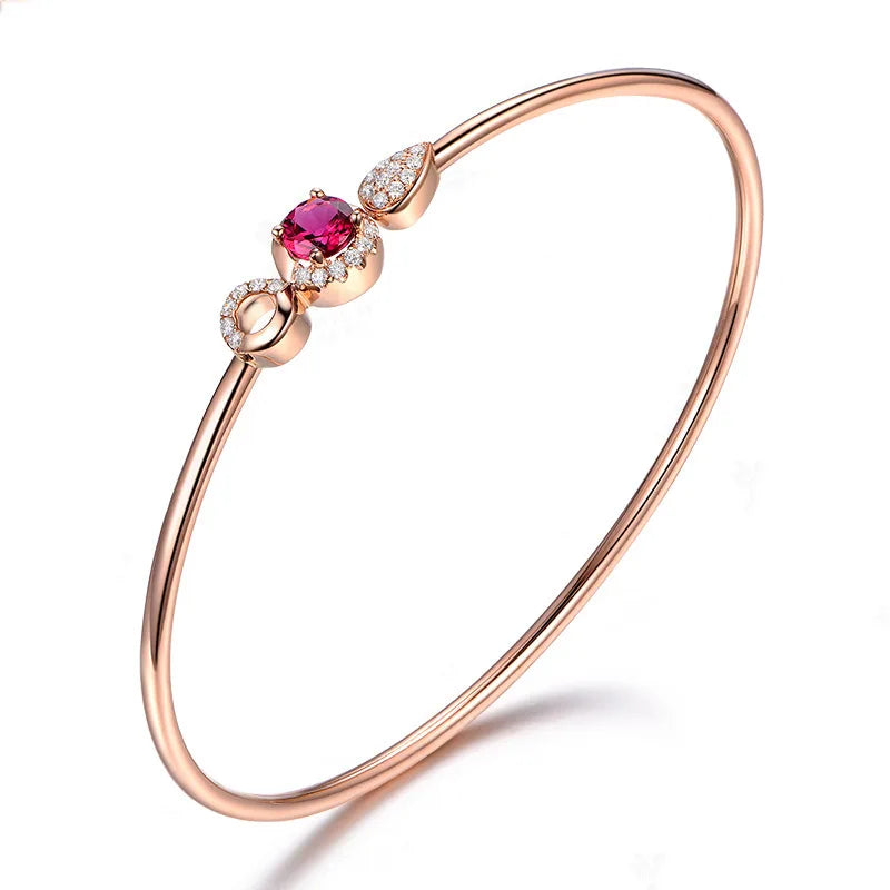 14K Rose Silver Ruby Gemstone Tennis Charm Cuff Bracelet