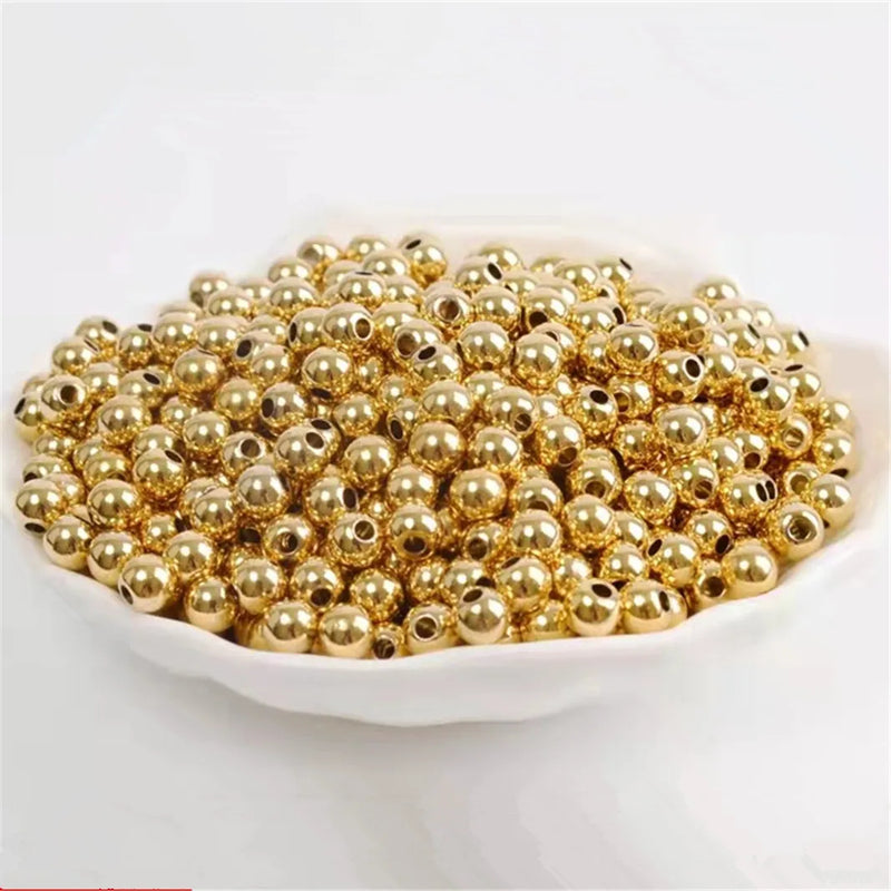 Real 14K Yellow Beads 3mm Luck Smooth Transfer Bead Diy Jewelry Woman