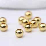 Real 14K Yellow Beads 3mm Luck Smooth Transfer Bead Diy Jewelry Woman