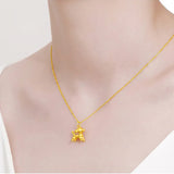 Real 14K Yellow Dog Pendant Necklace Women Fine Jewelry