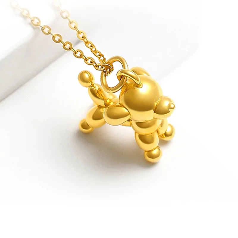 Real 14K Yellow Dog Pendant Necklace Women Fine Jewelry